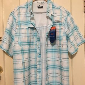 Habit Outdoors Gear Vented Moisture Wicking Shirt Size Large, Color Blue, White